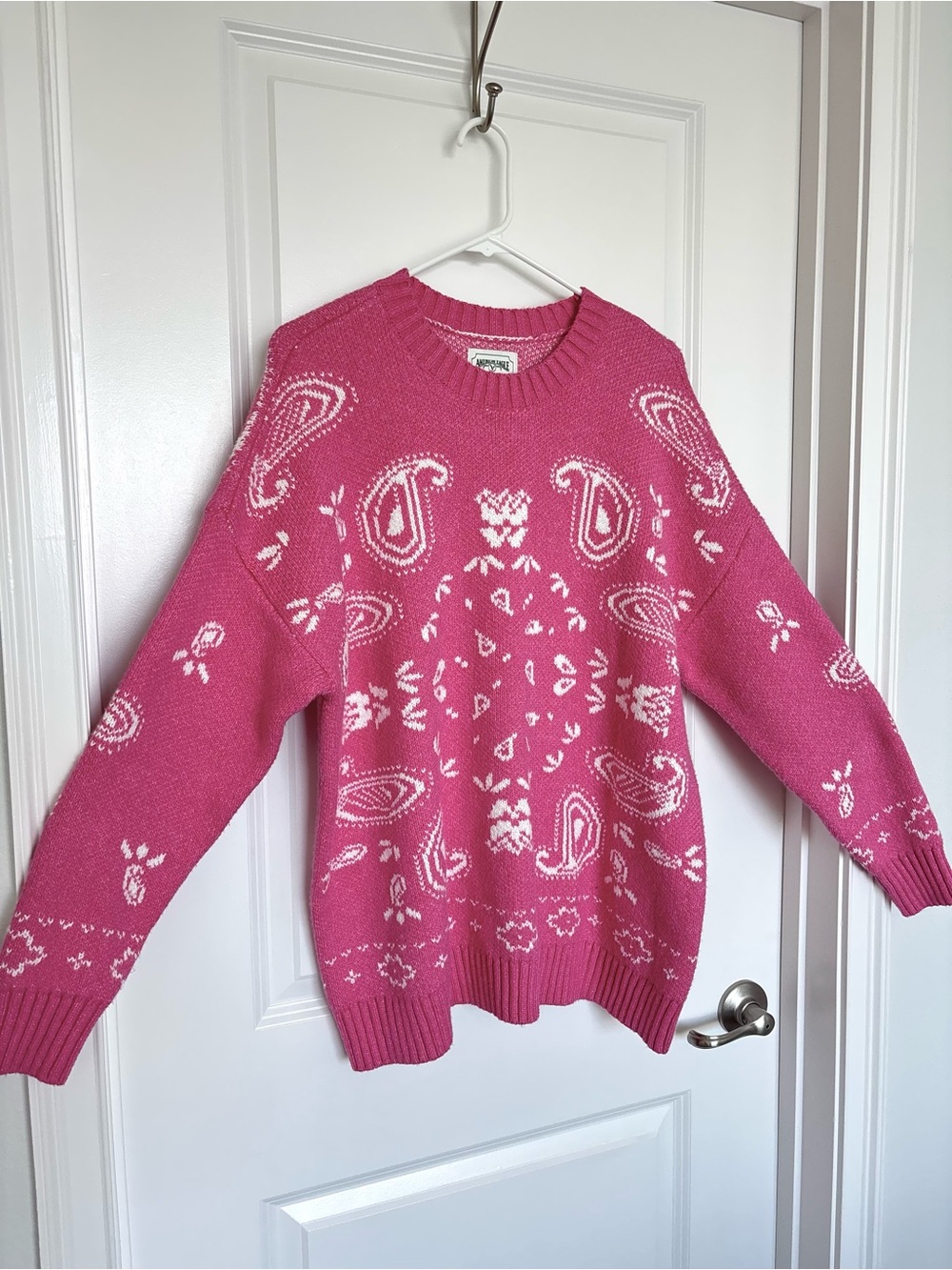 Y2K American Eagle Pink Paisley Sweater S 2000s Vintage Inspired Knit Apre Ski